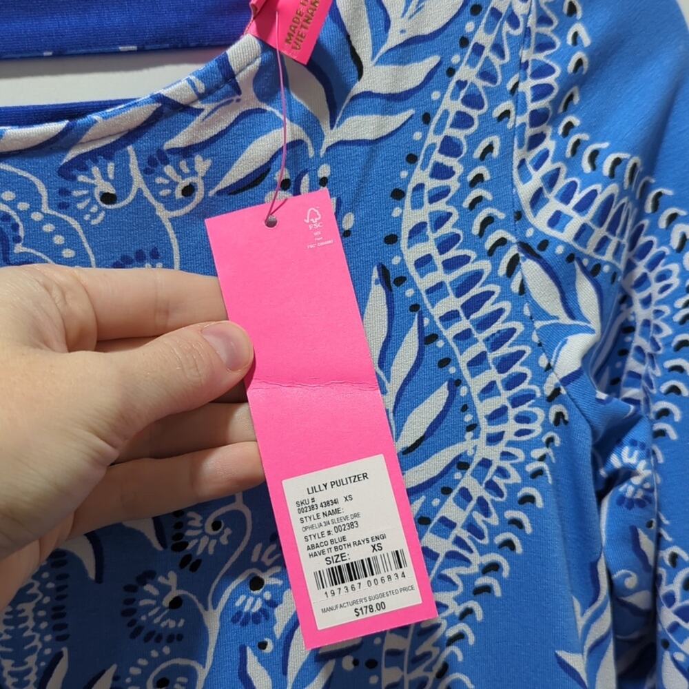 Lilly Pulitzer Ophelia Swing Dress Women's XS Have It Both Rays 3/4 Sleeve Blue - Picture 6 of 8